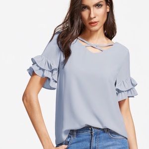 Powder Blue Bell Sleeve Blouse